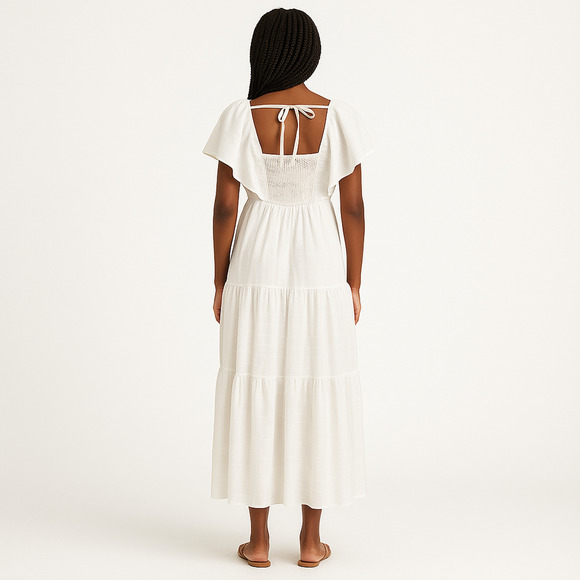 Easel NEW White Maxi Lined Dress 3 Tier Skirt BOHO Romantic Cottagecore Small - Picture 3 of 16